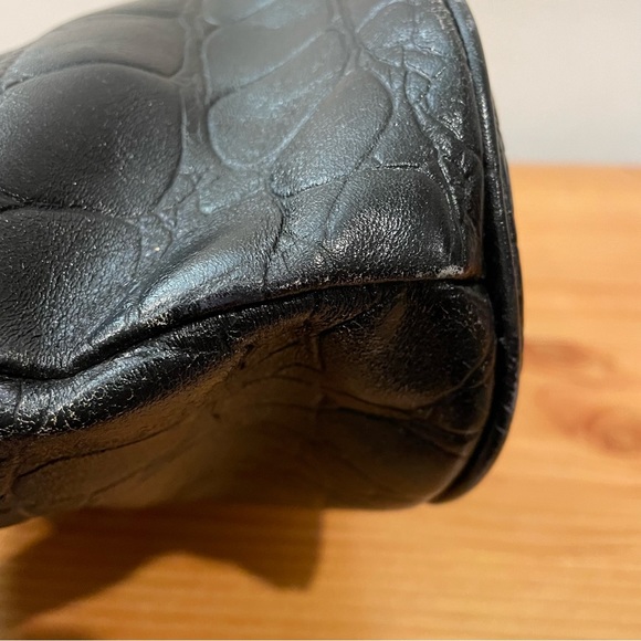 GIANI BERNINI BLACK LEATHER CROC Dome Clasp Purse Handbag - Picture 6 of 10